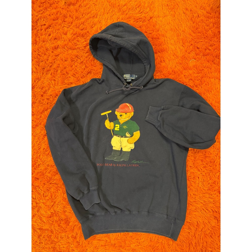 Polo Ralph Lauren Polo Bear Hoodie Mens Medium Navy Blue Graphic Sweatshirt